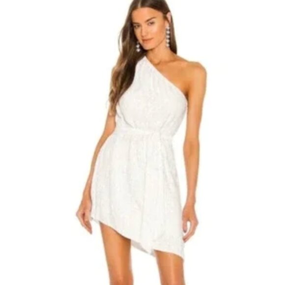Retrofete Ella Sequin Dress in White Size XL One Shoulder NWT Belt Sleeveless - Picture 1 of 4